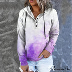 Casual Drawstring Button Sequins Printed Hooded Sweatshirts