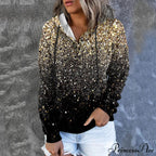 Casual Drawstring Button Sequins Printed Hooded Sweatshirts