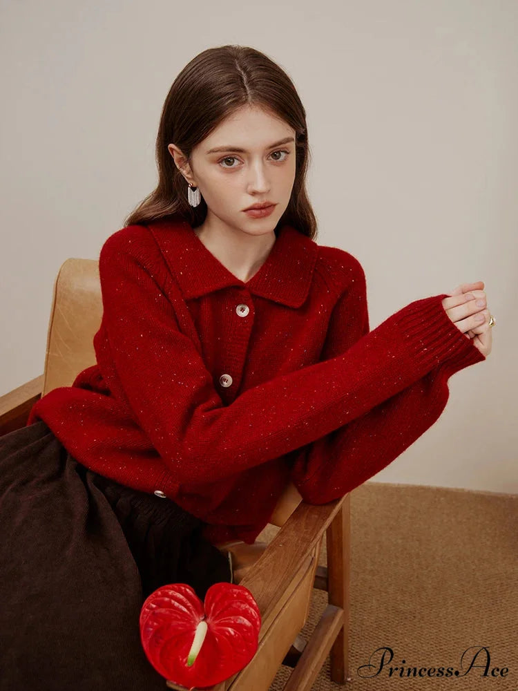 Casual Full Sleeve Loose Layup Knitwear Red Christmas Sweater