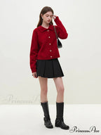 Casual Full Sleeve Loose Layup Knitwear Red Christmas Sweater