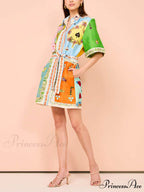 Casual fun printed Charming shirt cardigan short dress