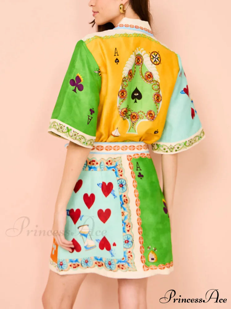 Casual fun printed Charming shirt cardigan short dress