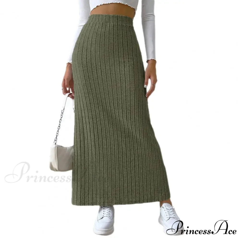 Casual High Waist Sexy Knitted Elegant Solid Long Autumn Winter Fashionable Skirt