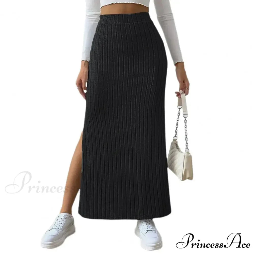 Casual High Waist Sexy Knitted Elegant Solid Long Autumn Winter Fashionable Skirt