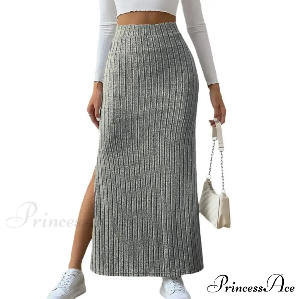 Casual High Waist Sexy Knitted Elegant Solid Long Autumn Winter Fashionable Skirt