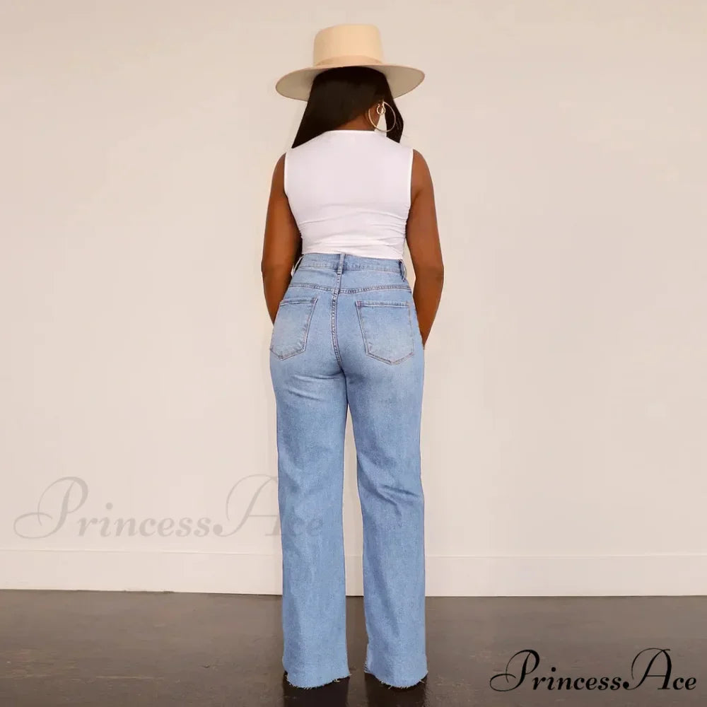 Casual High Waist Wide Leg Pants Loose Fashion Women's Street Ripped Plus Size Mom Denim Trousers 2024 Ladies Pants Jean