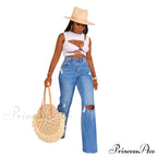 Casual High Waist Wide Leg Pants Loose Fashion Women's Street Ripped Plus Size Mom Denim Trousers 2024 Ladies Pants Jean