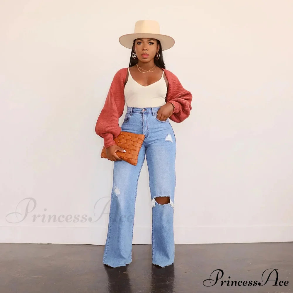 Casual High Waist Wide Leg Pants Loose Fashion Women's Street Ripped Plus Size Mom Denim Trousers 2024 Ladies Pants Jean