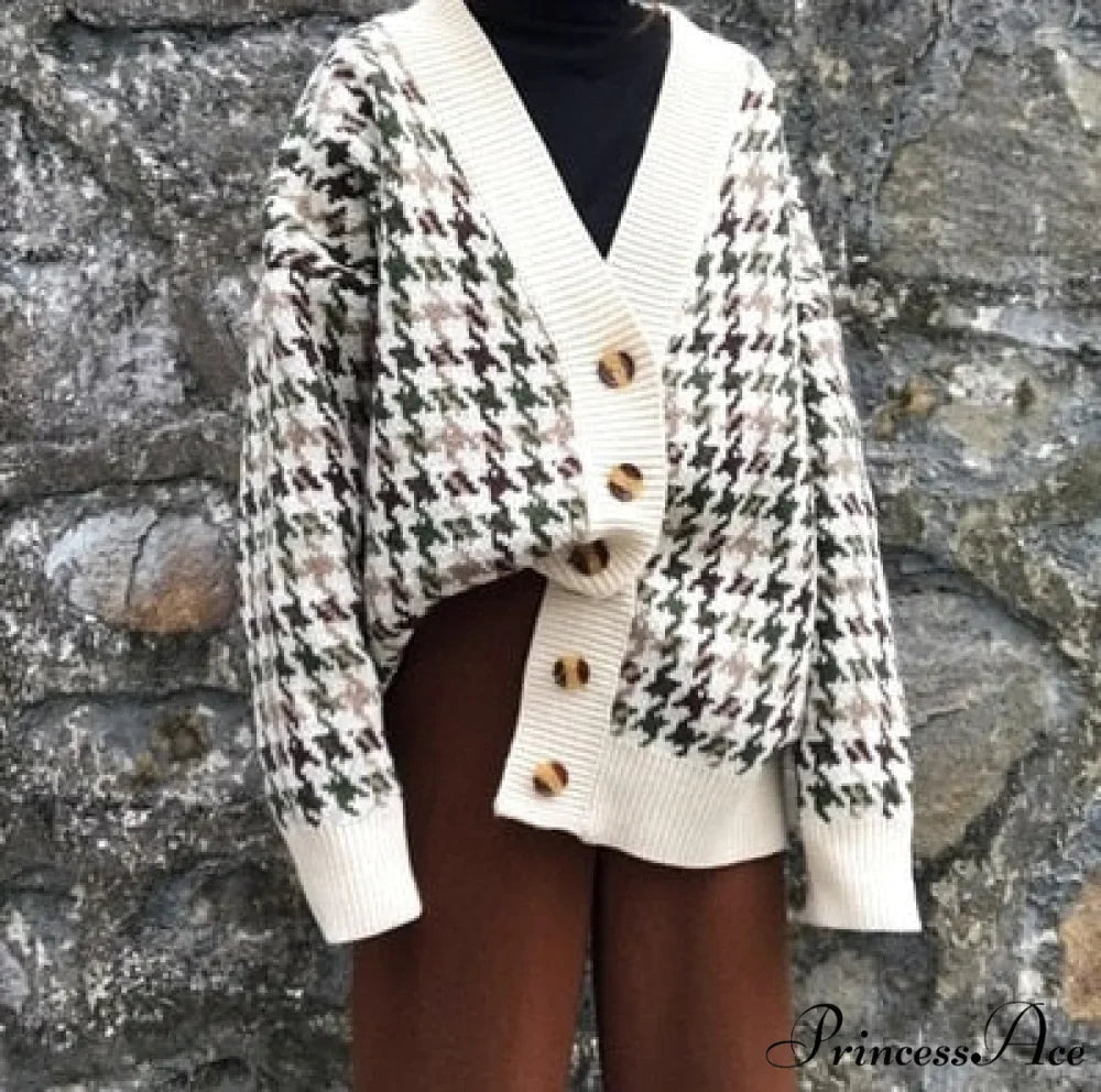 Casual Knitted Cardigan Oversize Button Front Contrast Stripe Cardigan