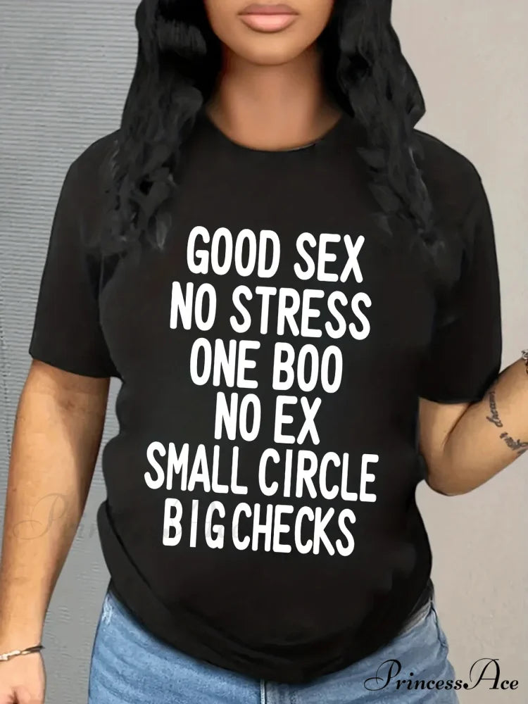 Casual Letter Print Short Sleeve Crew Neck Women's Clothing T-shirt