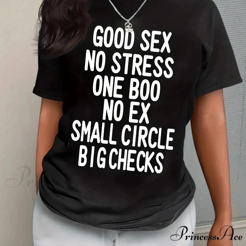 Casual Letter Print Short Sleeve Crew Neck Women's Clothing T-shirt