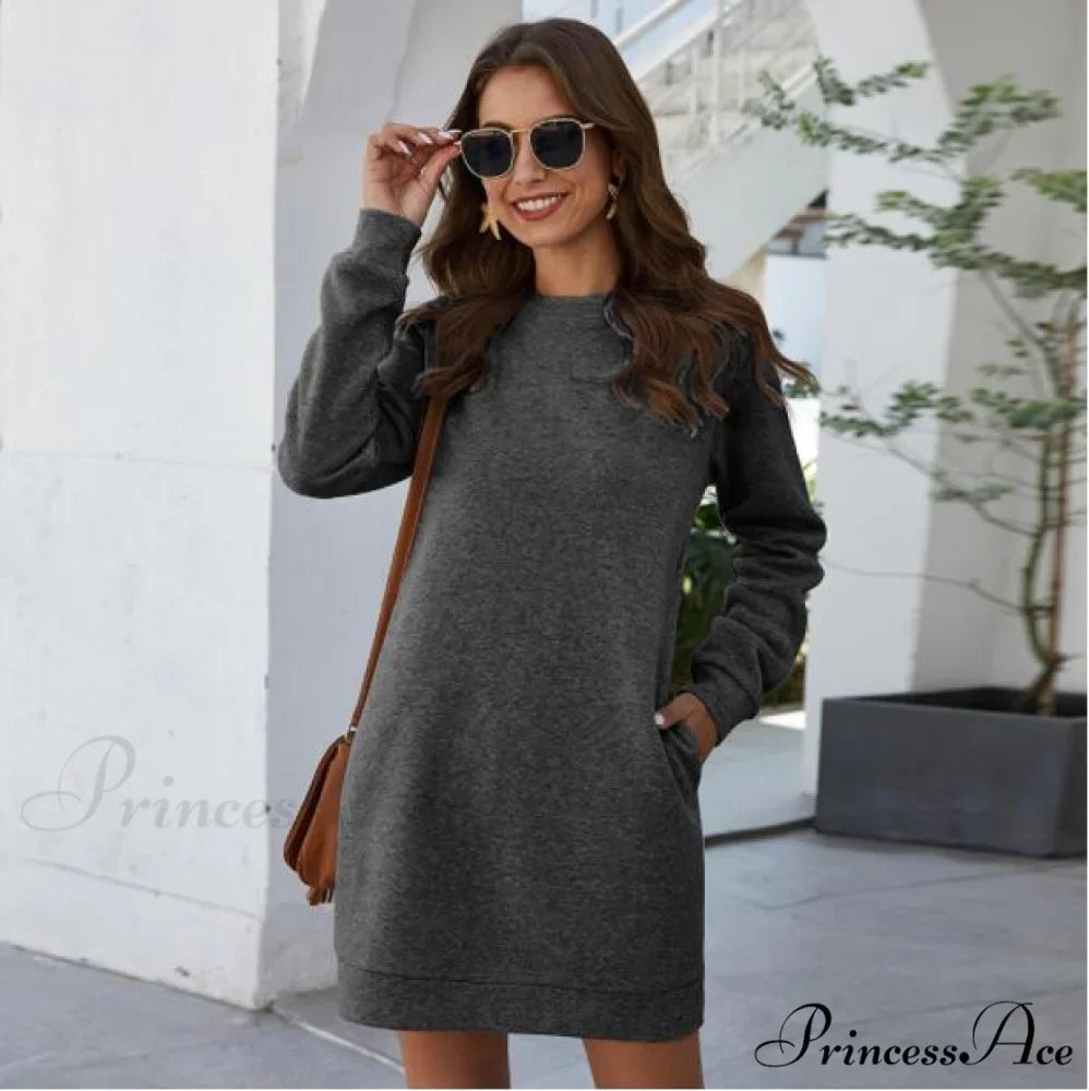 Casual Long Sleeve O Neck Pullover Dress