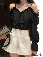Casual Loose Spaghetti Strap Flare Sleeve Ruffles Tops