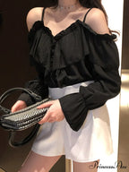 Casual Loose Spaghetti Strap Flare Sleeve Ruffles Tops