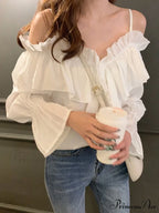 Casual Loose Spaghetti Strap Flare Sleeve Ruffles Tops