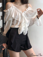 Casual Loose Spaghetti Strap Flare Sleeve Ruffles Tops
