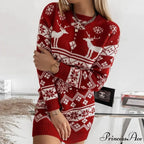 Casual O-Neck Long Sleeve Christmas Sweater Dress