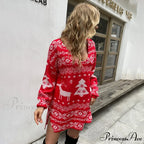 Casual O-Neck Long Sleeve Christmas Sweater Dress