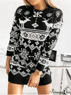 Casual O-Neck Long Sleeve Christmas Sweater Dress