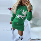 Casual O-Neck Long Sleeve Christmas Sweater Dress