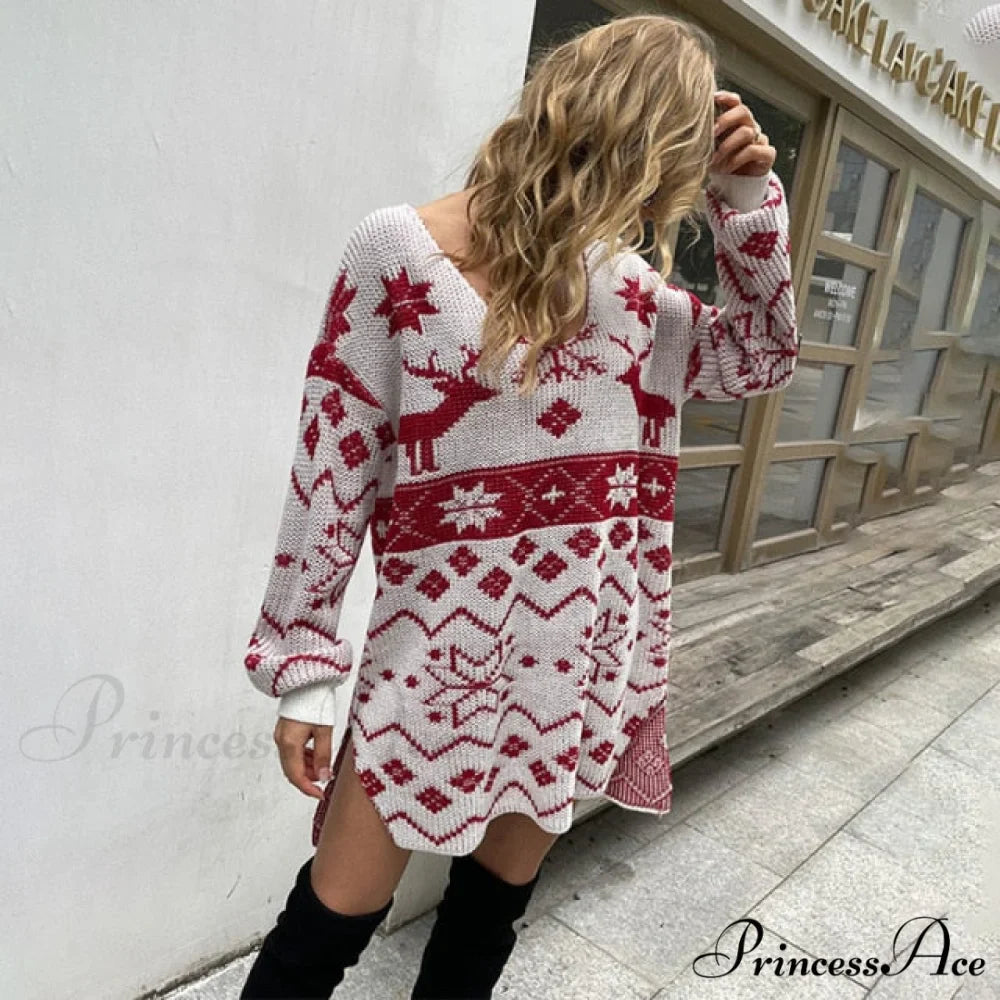 Casual O-Neck Long Sleeve Christmas Sweater Dress