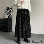 Casual Pants Men Metal Button Patchwork Wide Leg Pants
