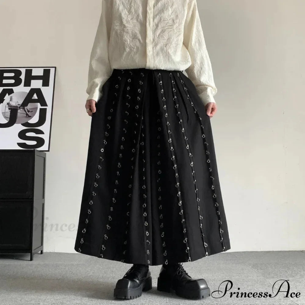 Casual Pants Men Metal Button Patchwork Wide Leg Pants