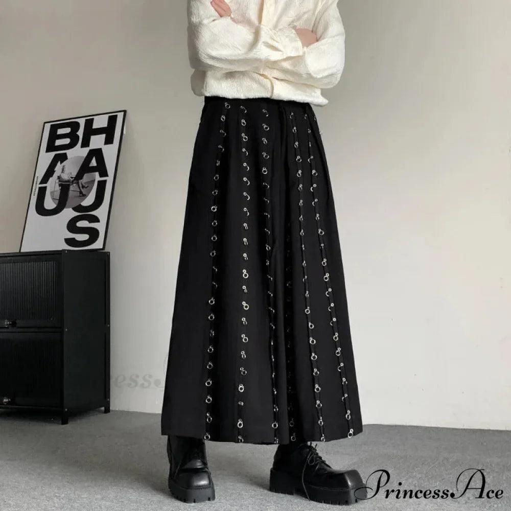Casual Pants Men Metal Button Patchwork Wide Leg Pants