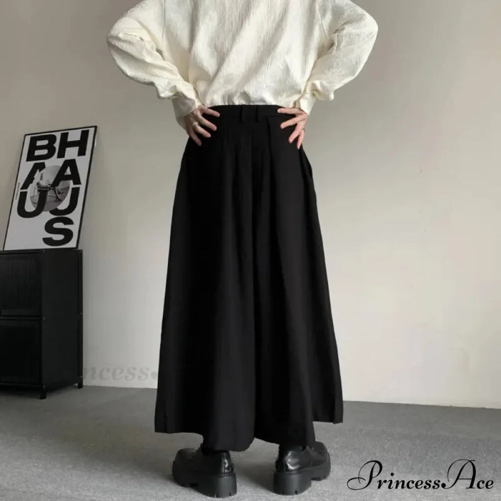 Casual Pants Men Metal Button Patchwork Wide Leg Pants