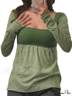 Casual Patchwork Square Neck Retro Striped Print T-shirts