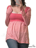 Casual Patchwork Square Neck Retro Striped Print T-shirts