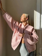 Casual Pink Loose Bomber Autumn Chic Single Breasted Stand Collar Long Sleeve Stylish Coat