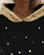 Casual Polka Dot Print Contrast Sequins Print Long Sleeve Hoodie