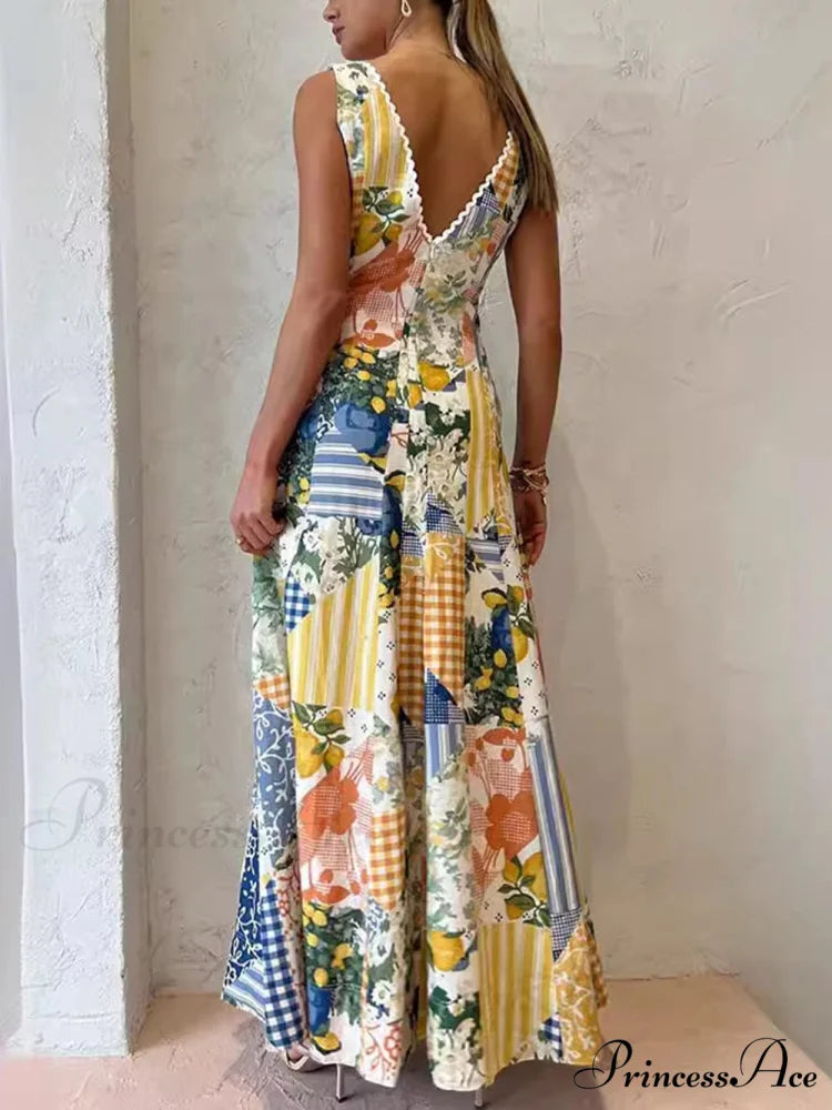 Casual Printed Sleeveless Charming Large V-Neck Dress
