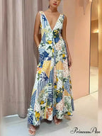 Casual Printed Sleeveless Charming Large V-Neck Dress