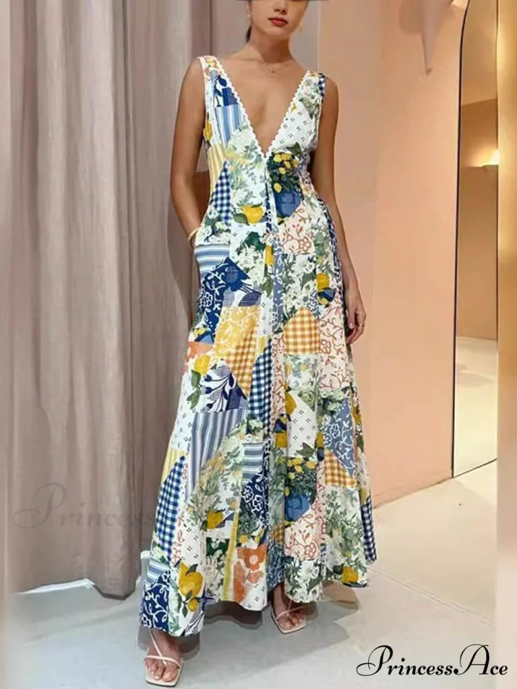 Casual Printed Sleeveless Charming Large V-Neck Dress