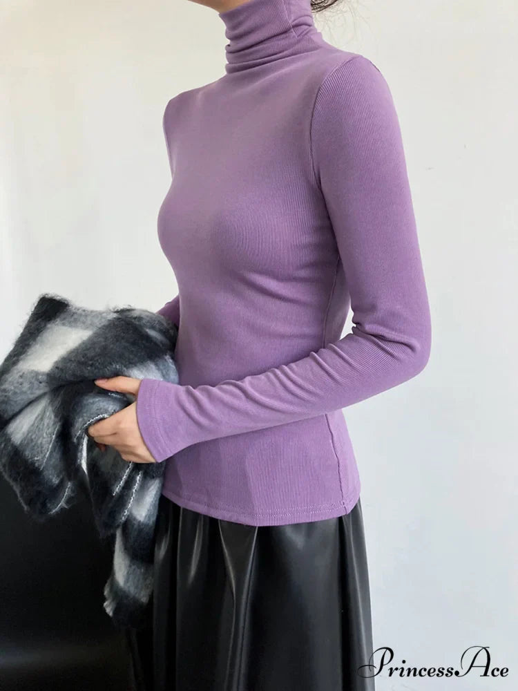 Casual Ribbed Graceful Turtleneck Shirt