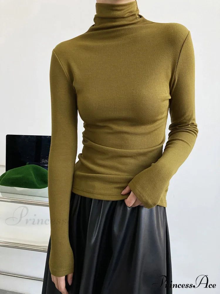 Casual Ribbed Graceful Turtleneck Shirt