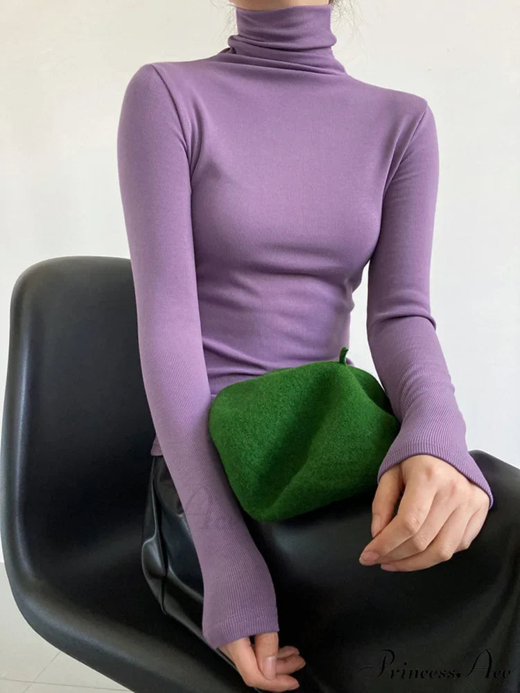 Casual Ribbed Graceful Turtleneck Shirt