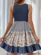 Casual Ruffle Sundress Beach Flowy Pleated Boho Dress