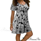 Casual Short Sleeve O-Neck Print A-line Dress