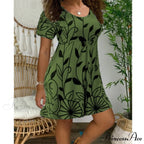 Casual Short Sleeve O-Neck Print A-line Dress