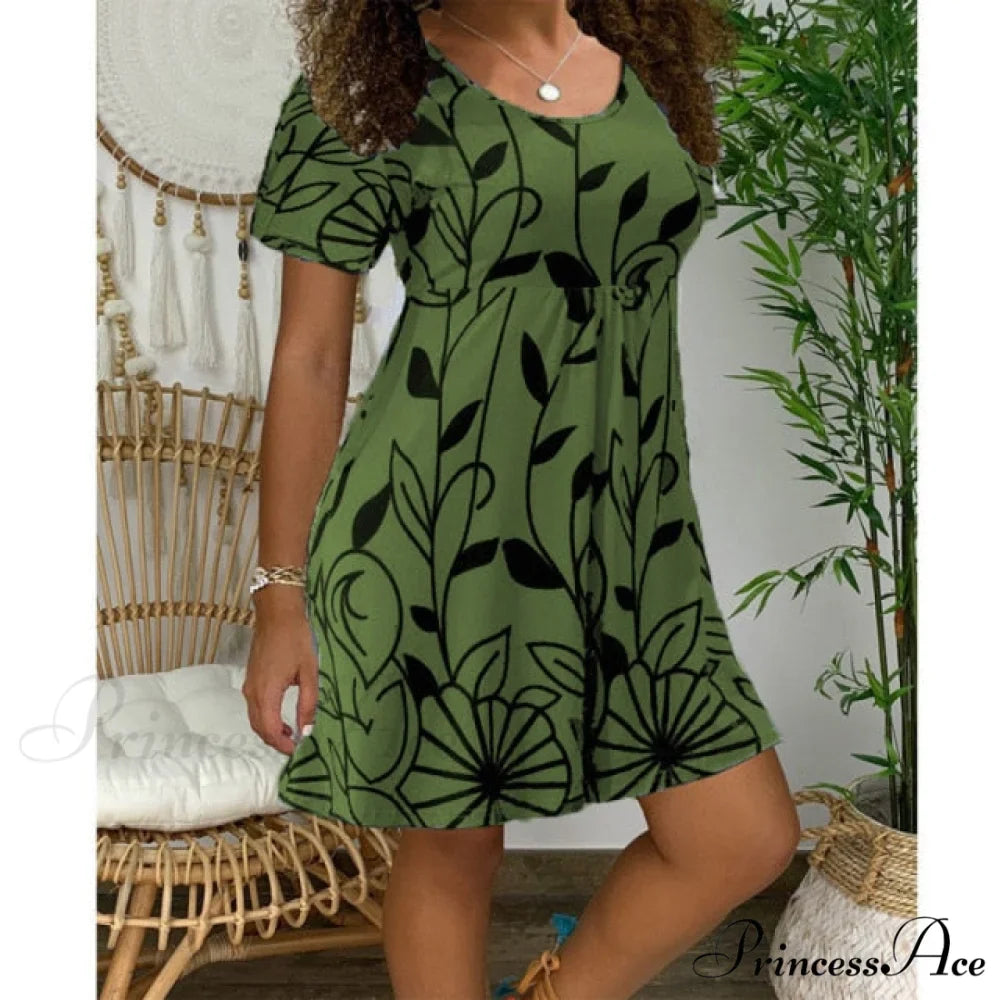 Casual Short Sleeve O-Neck Print A-line Dress
