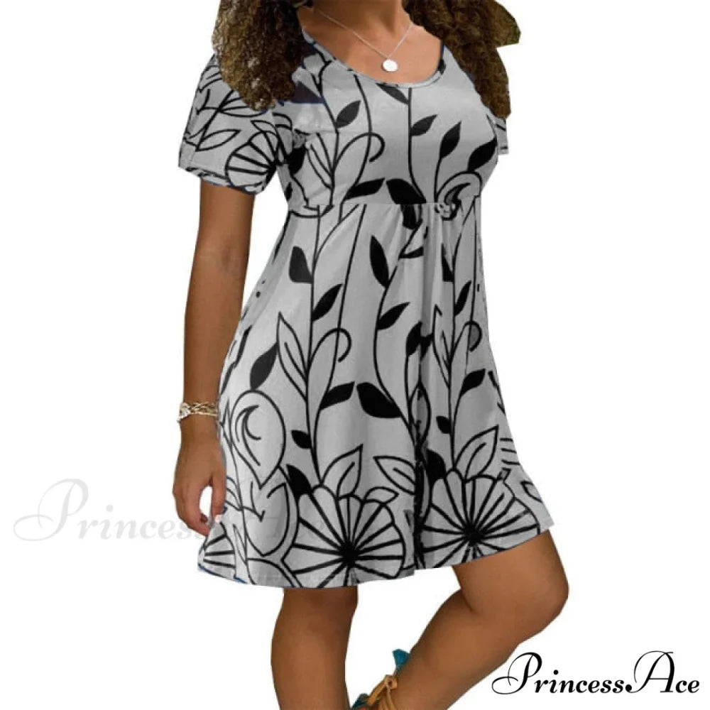 Casual Short Sleeve O-Neck Print A-line Dress