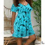 Casual Short Sleeve O-Neck Print A-line Dress