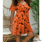 Casual Short Sleeve O-Neck Print A-line Dress