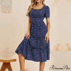 Casual Short Sleeve Square Collar Ruffles Chiffon Dress