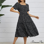 Casual Short Sleeve Square Collar Ruffles Chiffon Dress