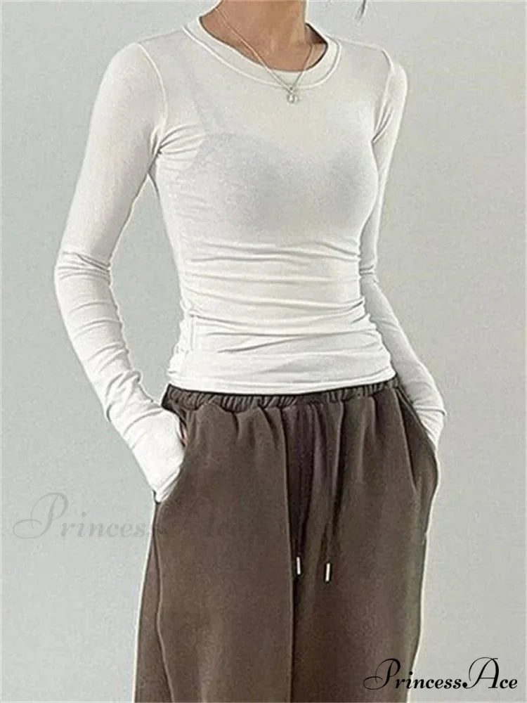 Casual Slim Fit Long Sleeve O-Neck Tops Spring Fall T-shirts