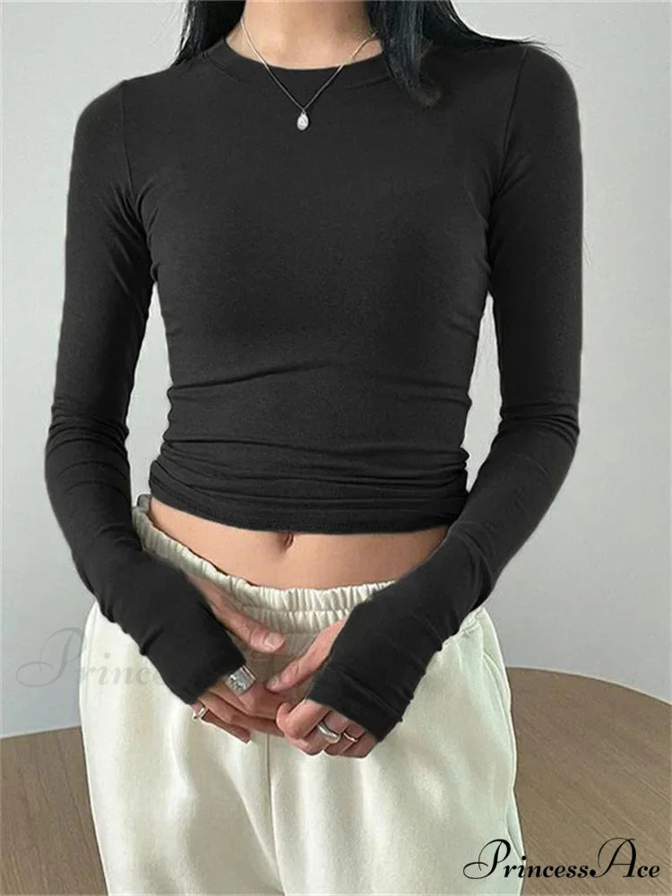 Casual Slim Fit Long Sleeve O-Neck Tops Spring Fall T-shirts